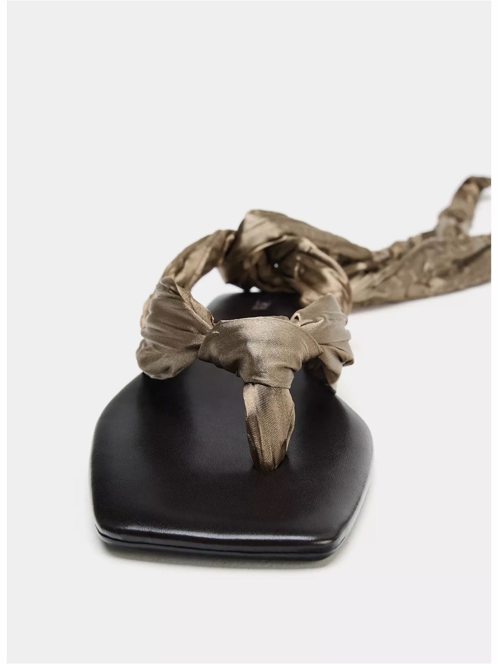 Zara Olive Satin Ankle-Tie Flat Sandal - Picture 3 of 4